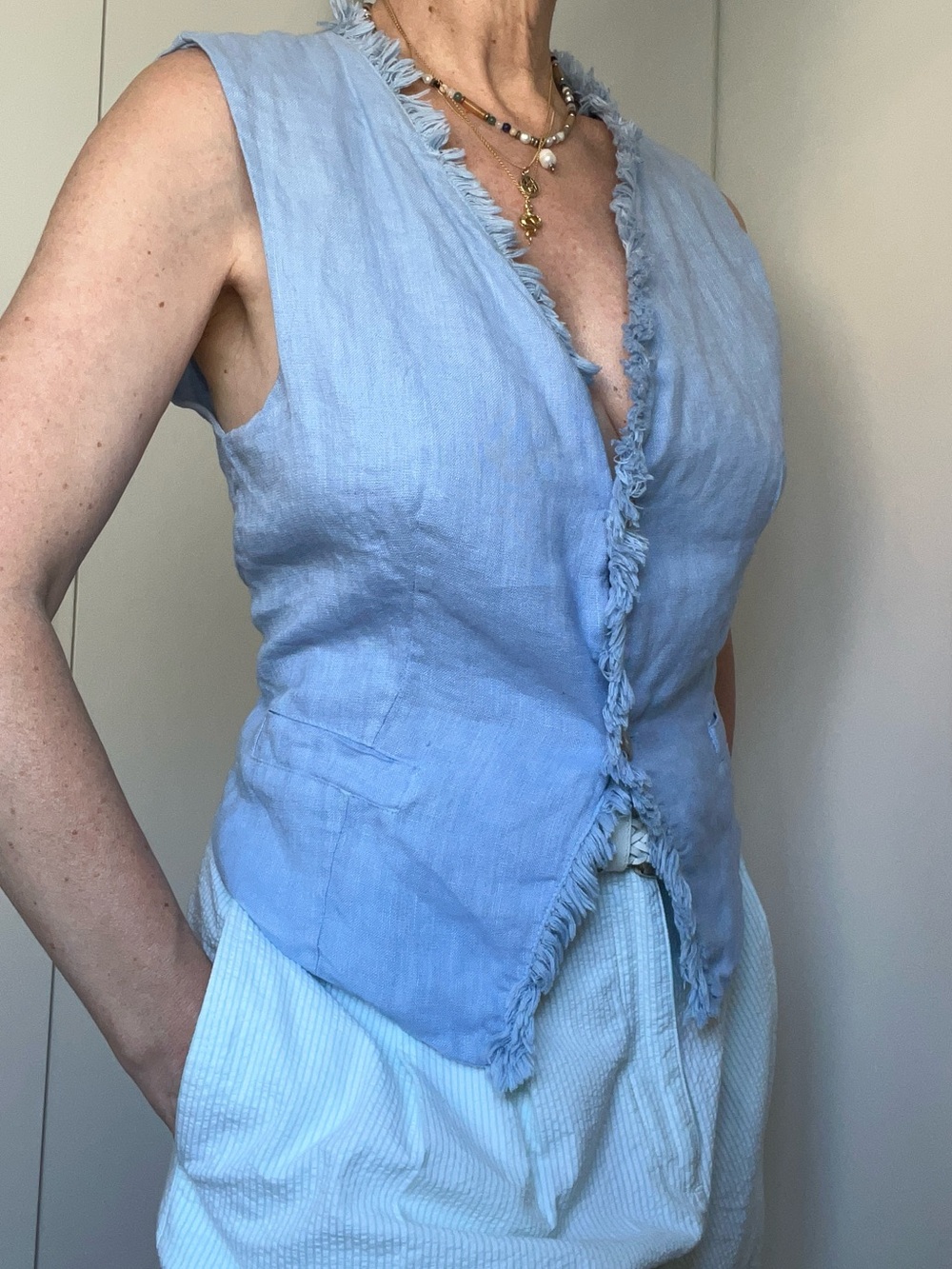 Italian Linen Frayed Edge Vest
